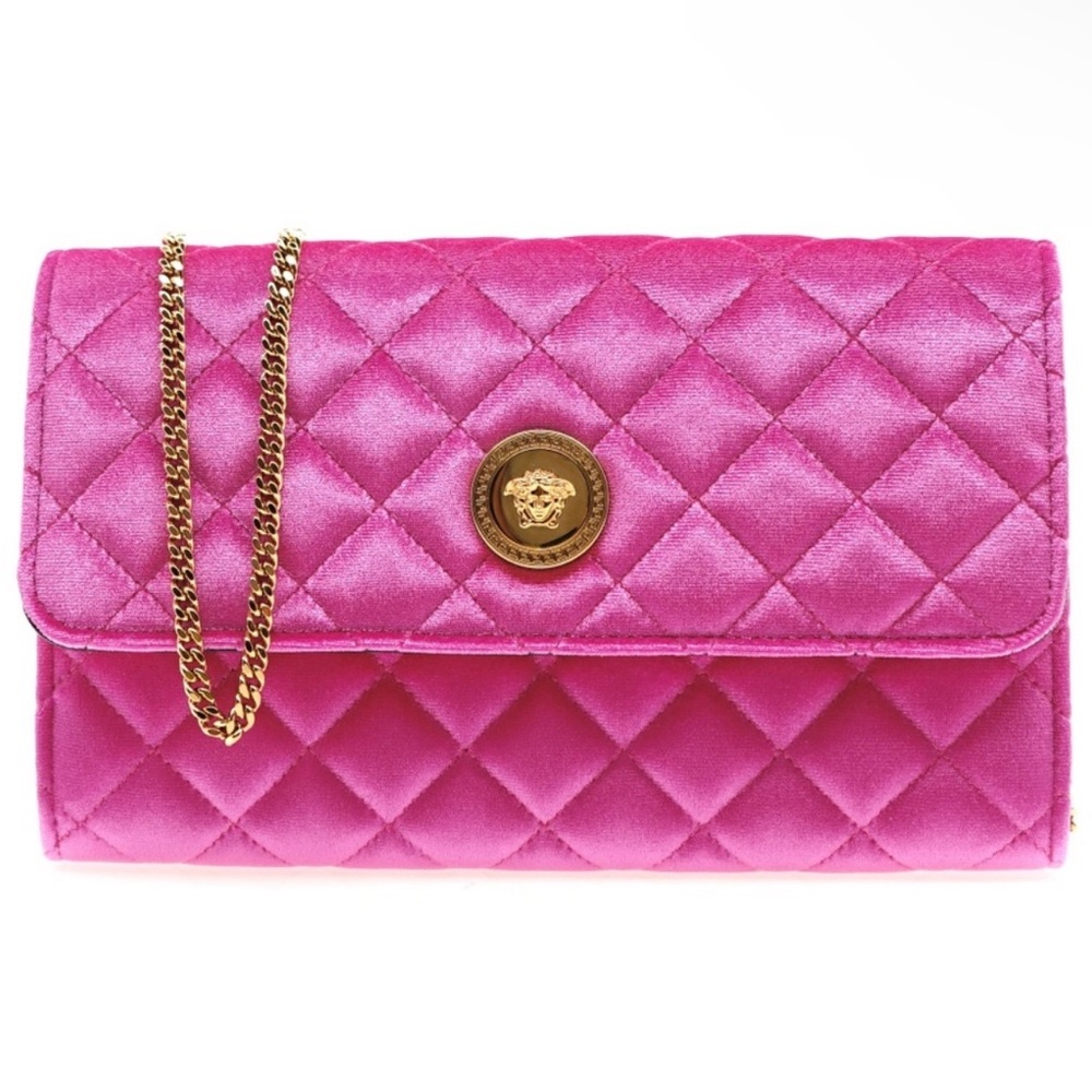 Versace La Medusa Chain crossbody velvet quilted fuchsia clutch NWT!